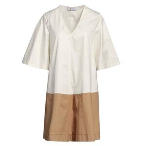 KAOS COLLECTION ITALY Dress Color Block V-Neck Loose Fit Cotton Tent Trapeze